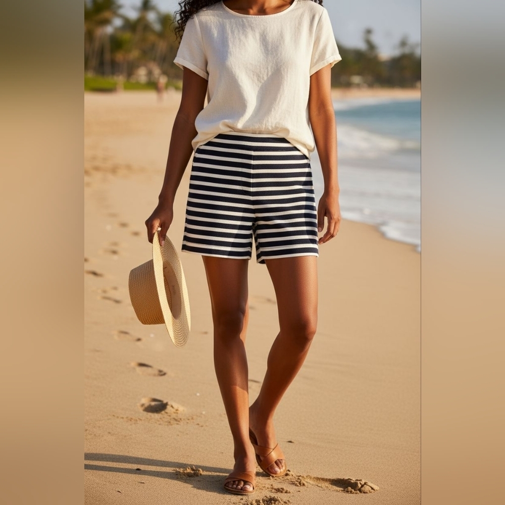 J. Crew striped navy white Basketweave short with side zip sz 12 WS105